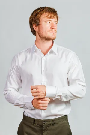 White Textured Spread Collar Shirt