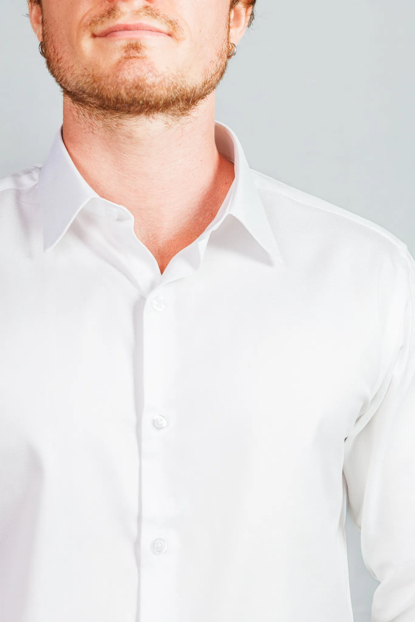 White Textured Spread Collar Shirt