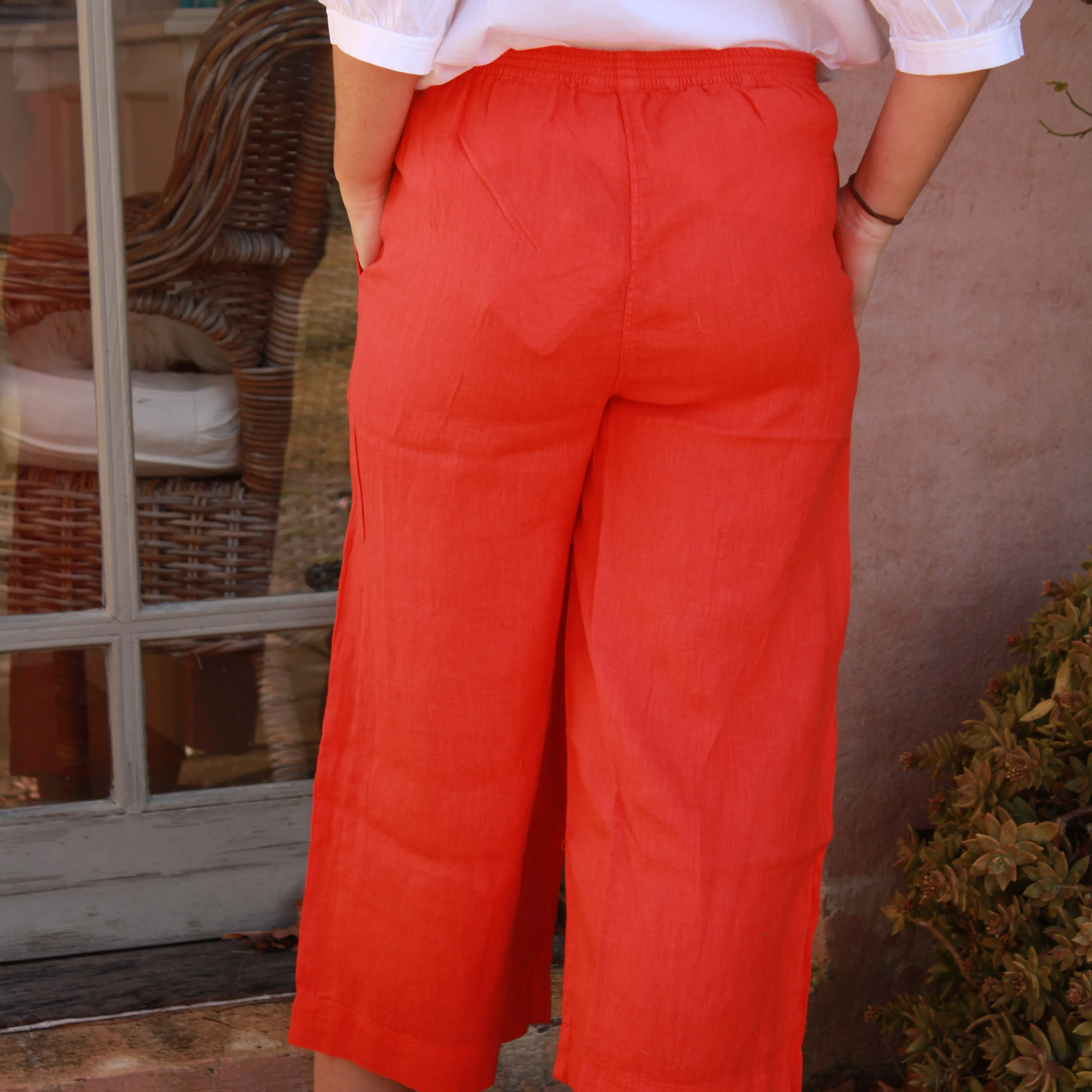 Wide Capri Pants - Hot Coral