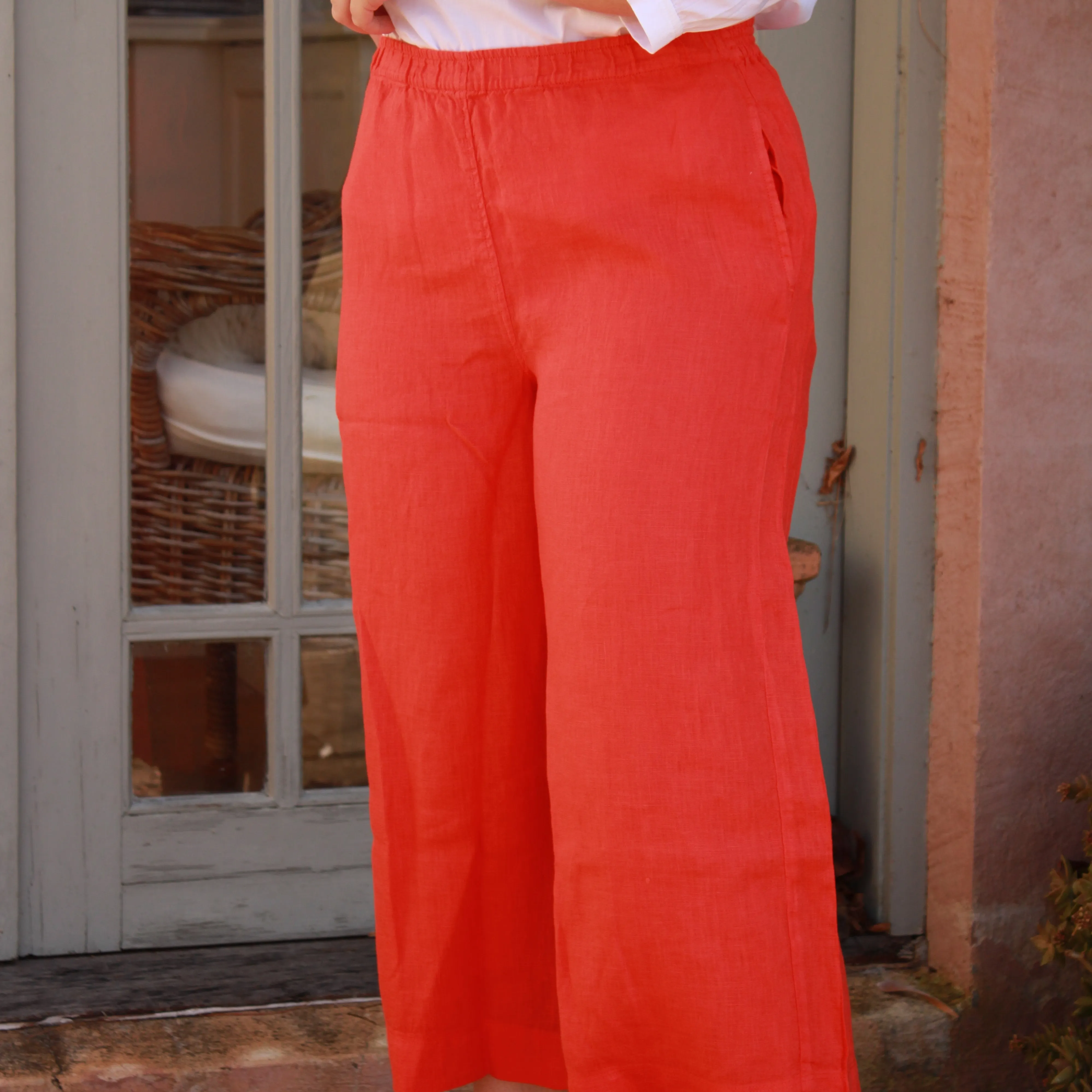 Wide Capri Pants - Hot Coral