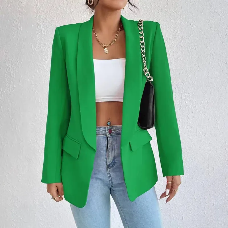 Women Elegant Casual Solid Blazer Vintage Formal Business Chic Suit Jackets Female Outerwear Long Sleeve Open Stitch Slim Coats