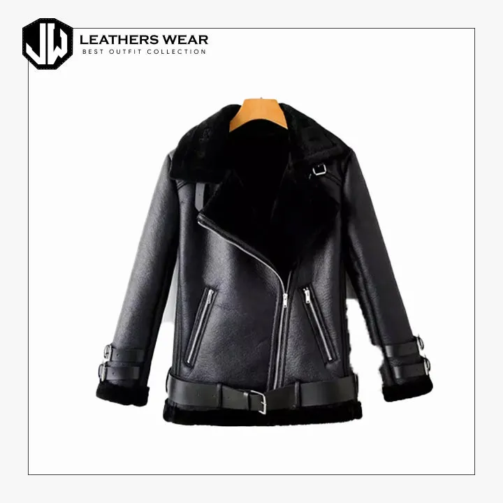 Womens Black Leather Bomber Jacket