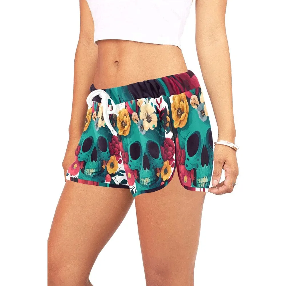 Women's Blue Skulls Floral Casual Shorts