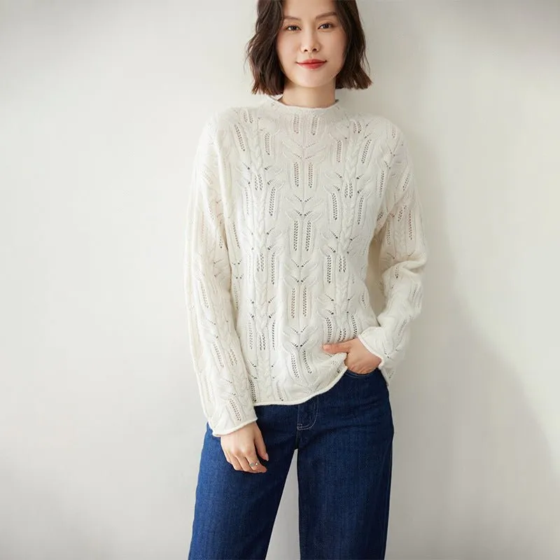 Womens Half Turtleneck Cashmere Sweater Cut-out Cashmere Pullover