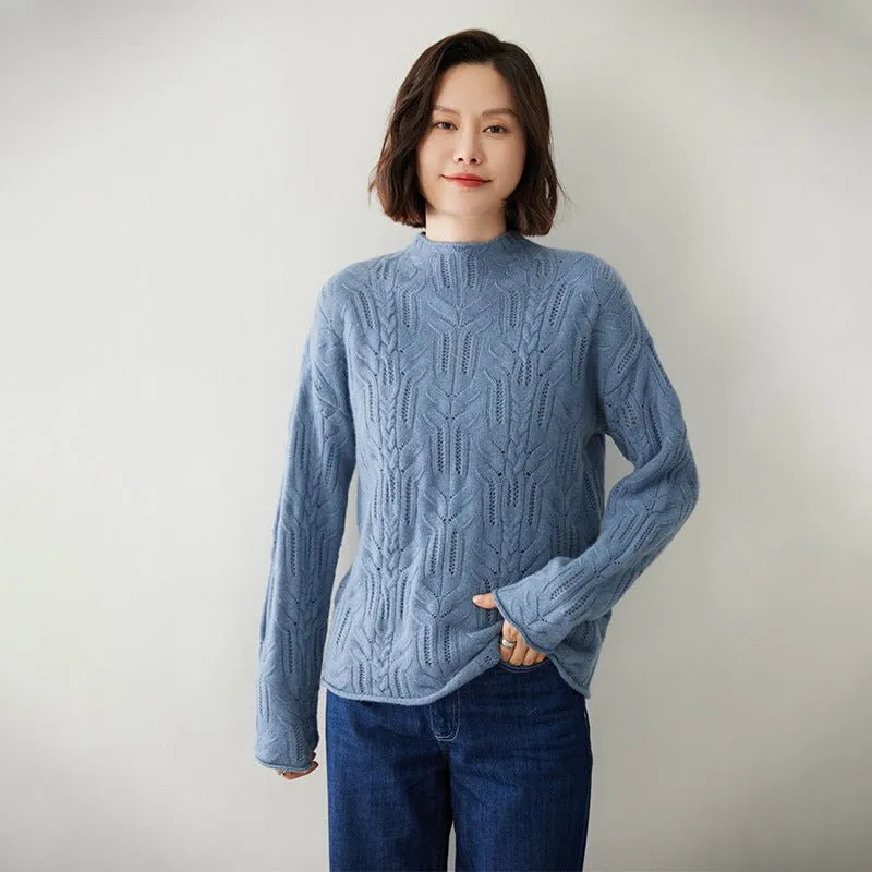 Womens Half Turtleneck Cashmere Sweater Cut-out Cashmere Pullover