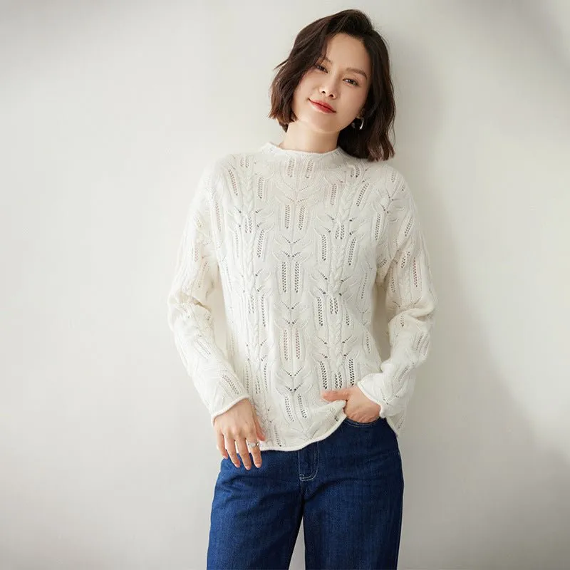 Womens Half Turtleneck Cashmere Sweater Cut-out Cashmere Pullover