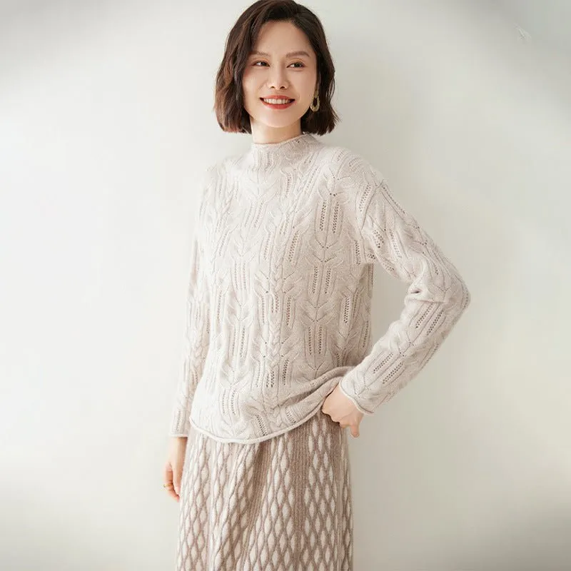 Womens Half Turtleneck Cashmere Sweater Cut-out Cashmere Pullover