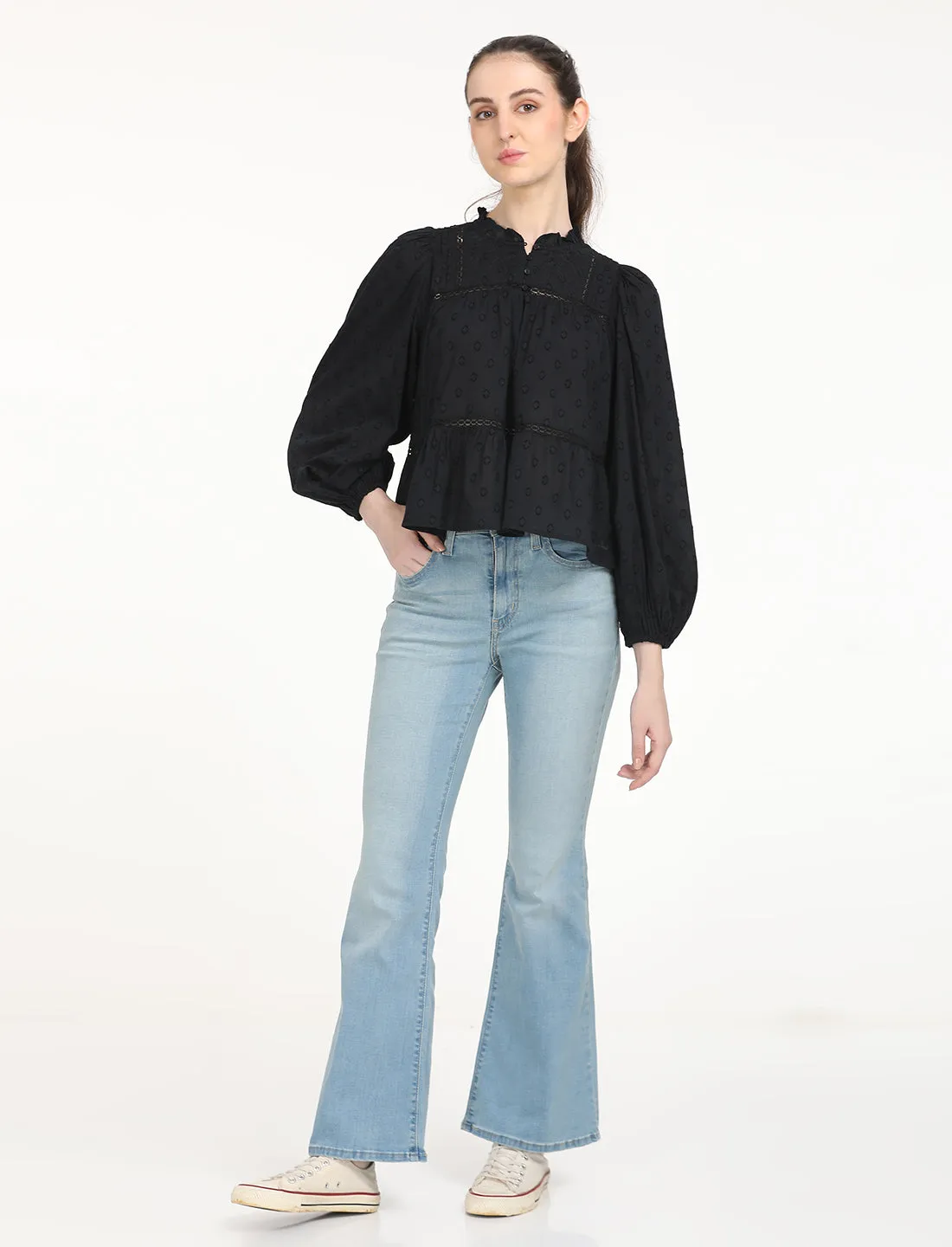 Women's Textured Black Top