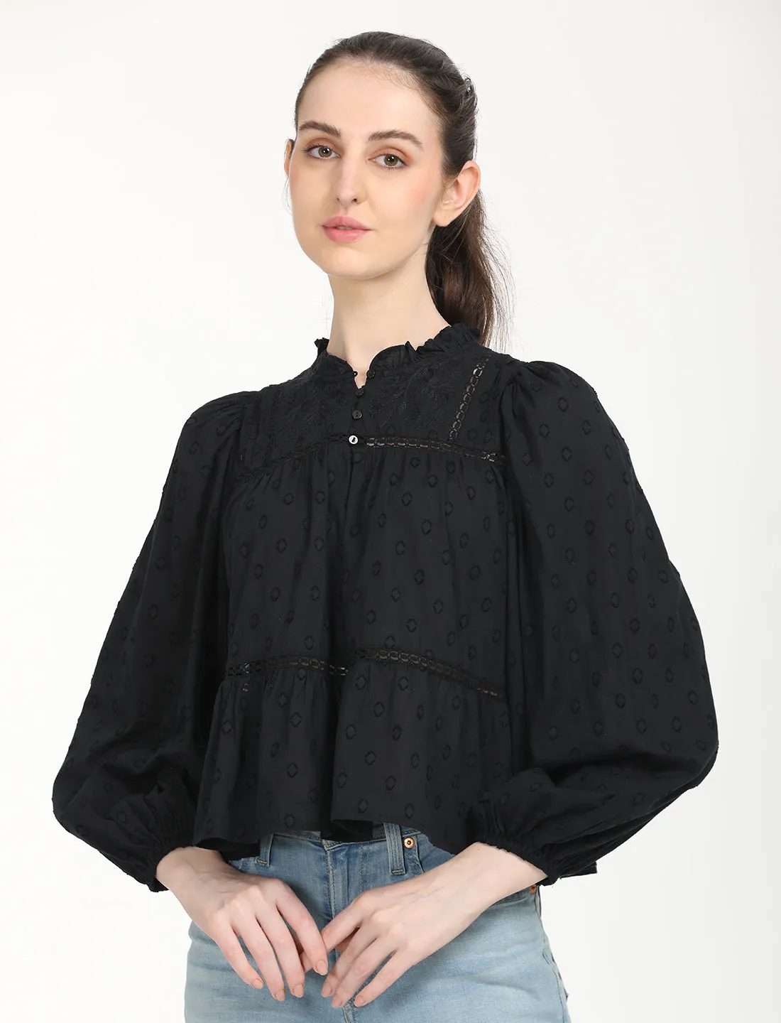 Women's Textured Black Top