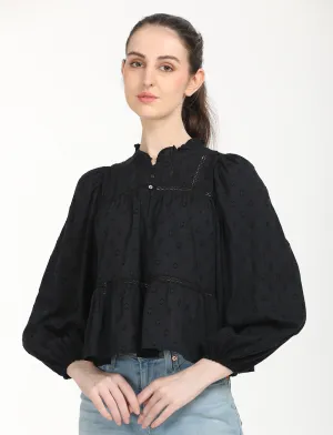 Women's Textured Black Top