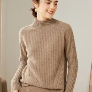 Womens Textured Mock Neck Cashmere Sweater Cashmere Pullover