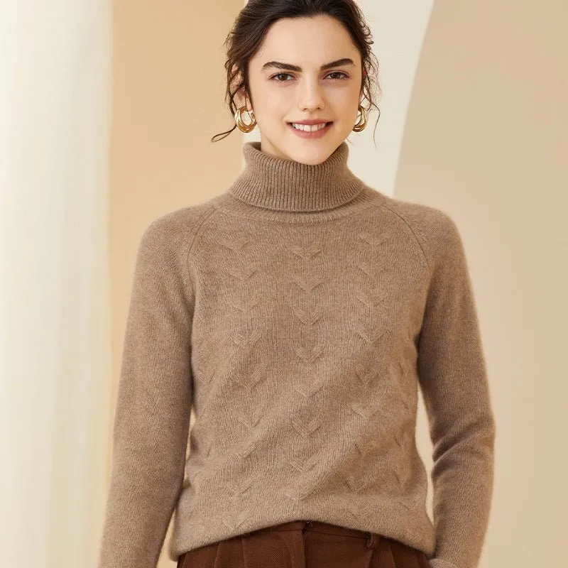 Womens Turtleneck Cashmere Sweater Long Sleeve Warm Cashmere Pullover