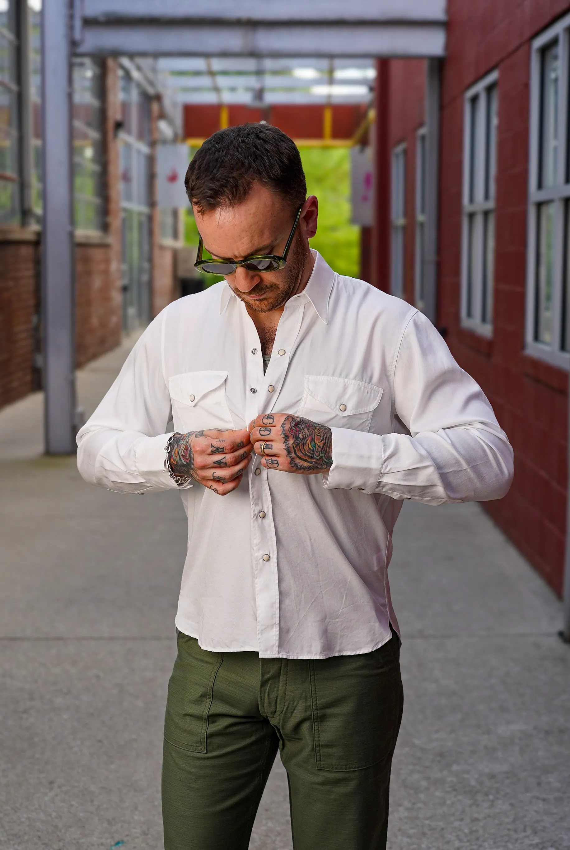 Wythe Tencel Gabardine Pearlsnap Shirt - Natural