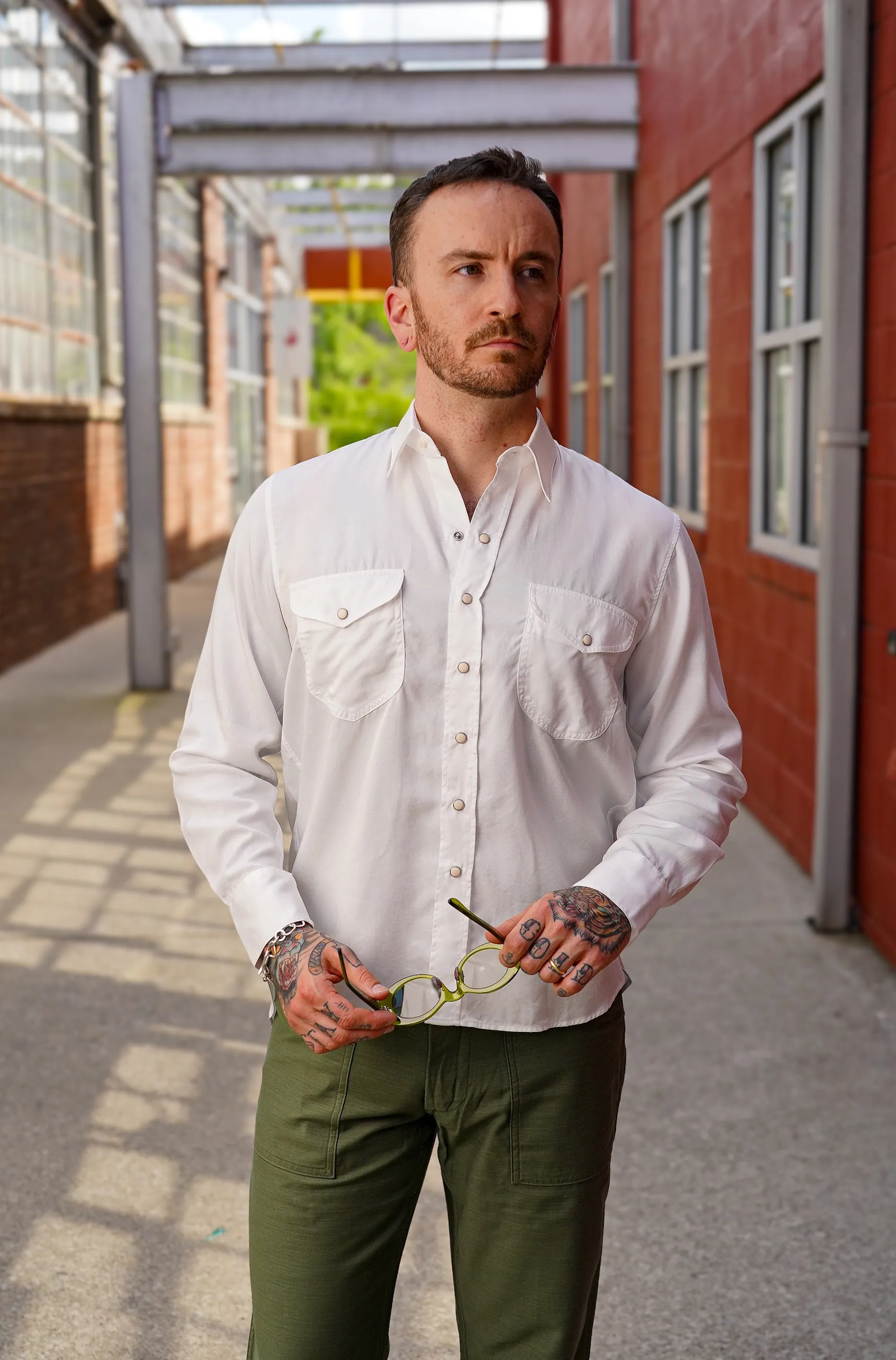 Wythe Tencel Gabardine Pearlsnap Shirt - Natural