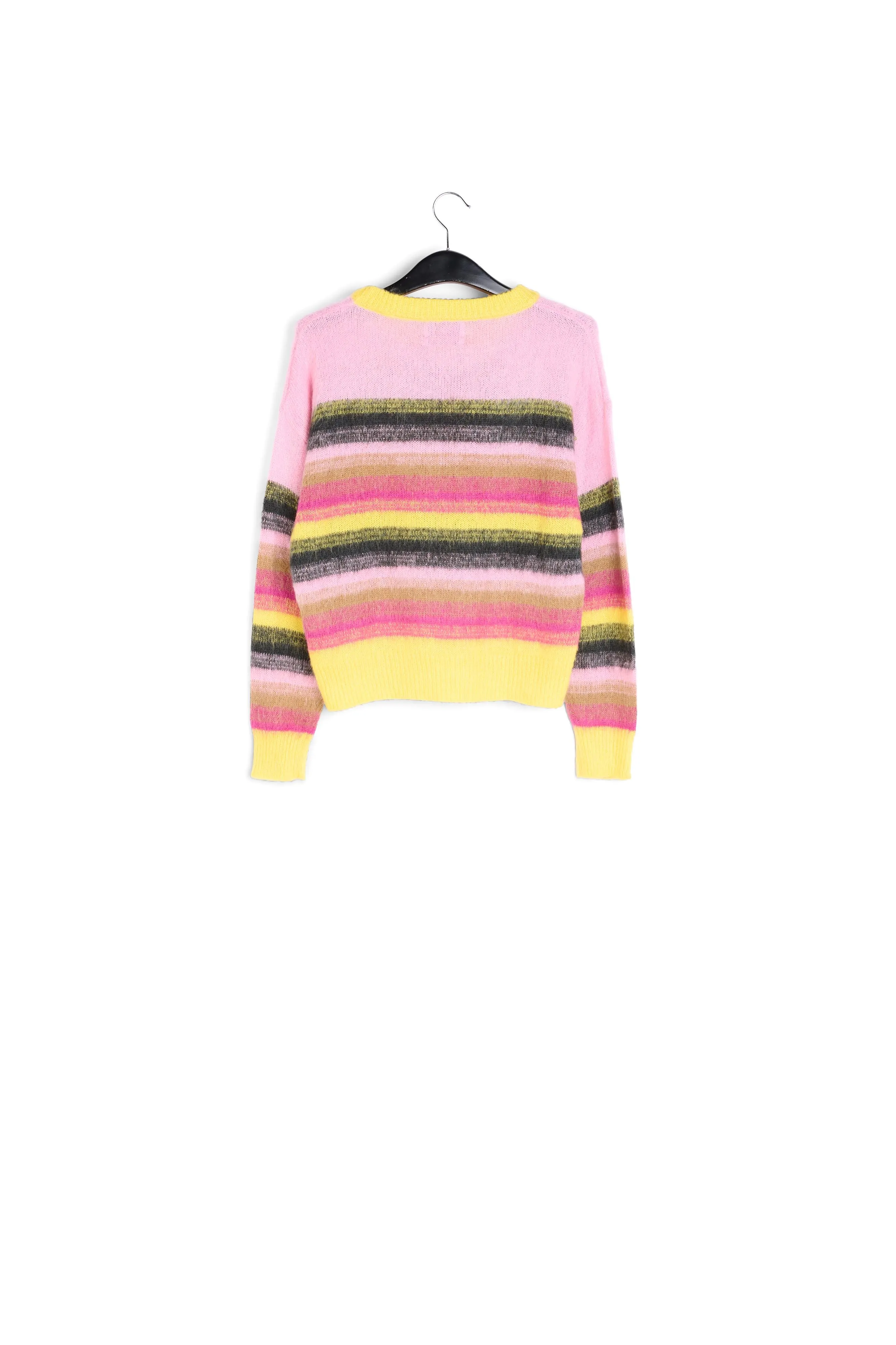 Yellow, pink and black striped knit sweater