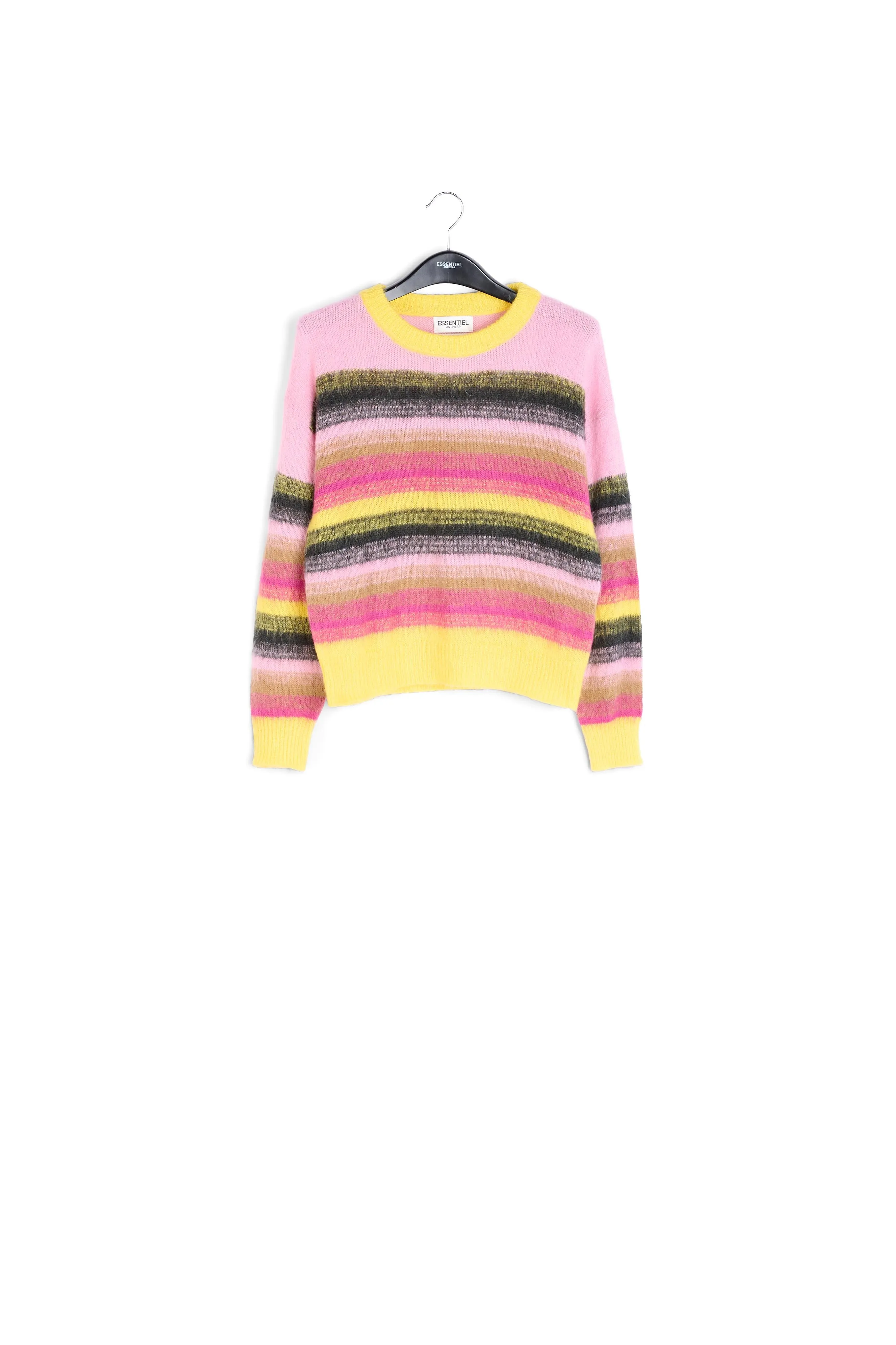 Yellow, pink and black striped knit sweater
