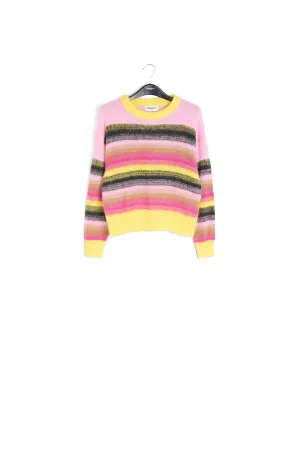 Yellow, pink and black striped knit sweater