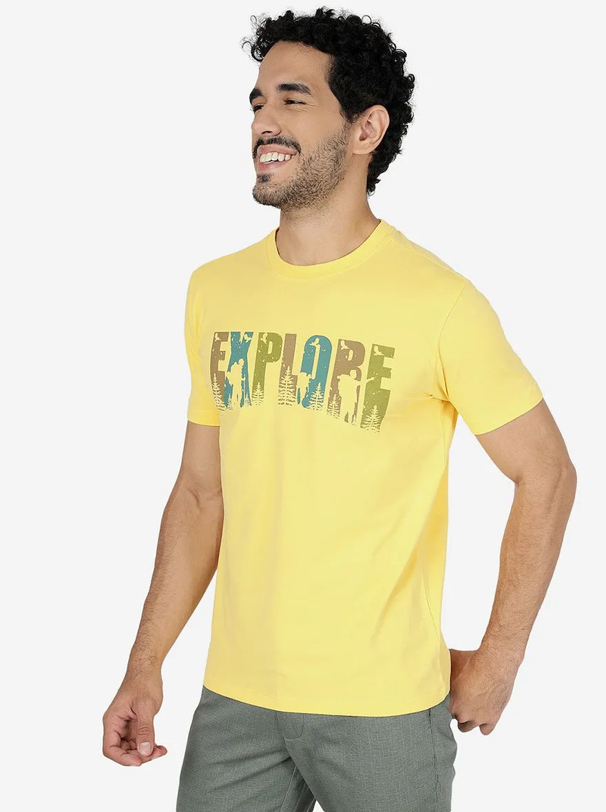 Yellow Printed Slim Fit T-Shirt | JadeBlue