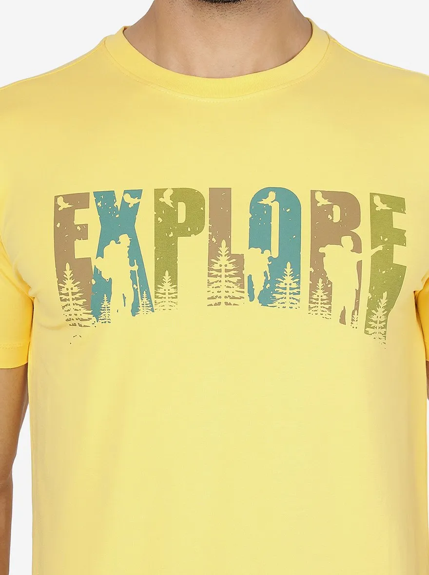 Yellow Printed Slim Fit T-Shirt | JadeBlue