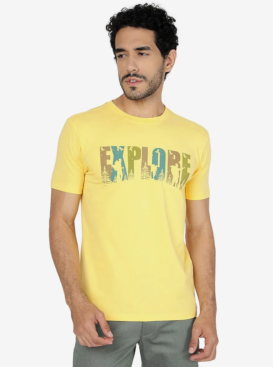 Yellow Printed Slim Fit T-Shirt | JadeBlue