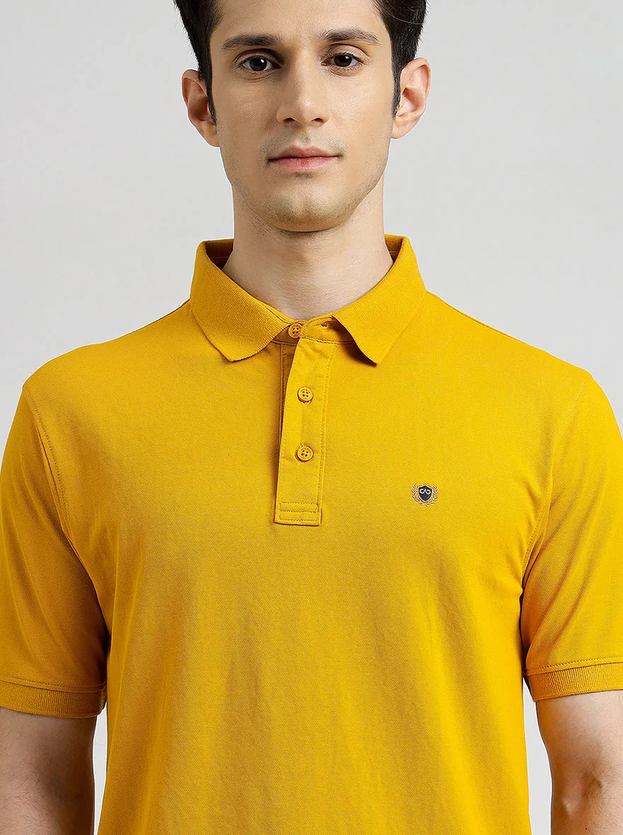 Yellow Solid Slim Fit Polo T-Shirt | JadeBlue