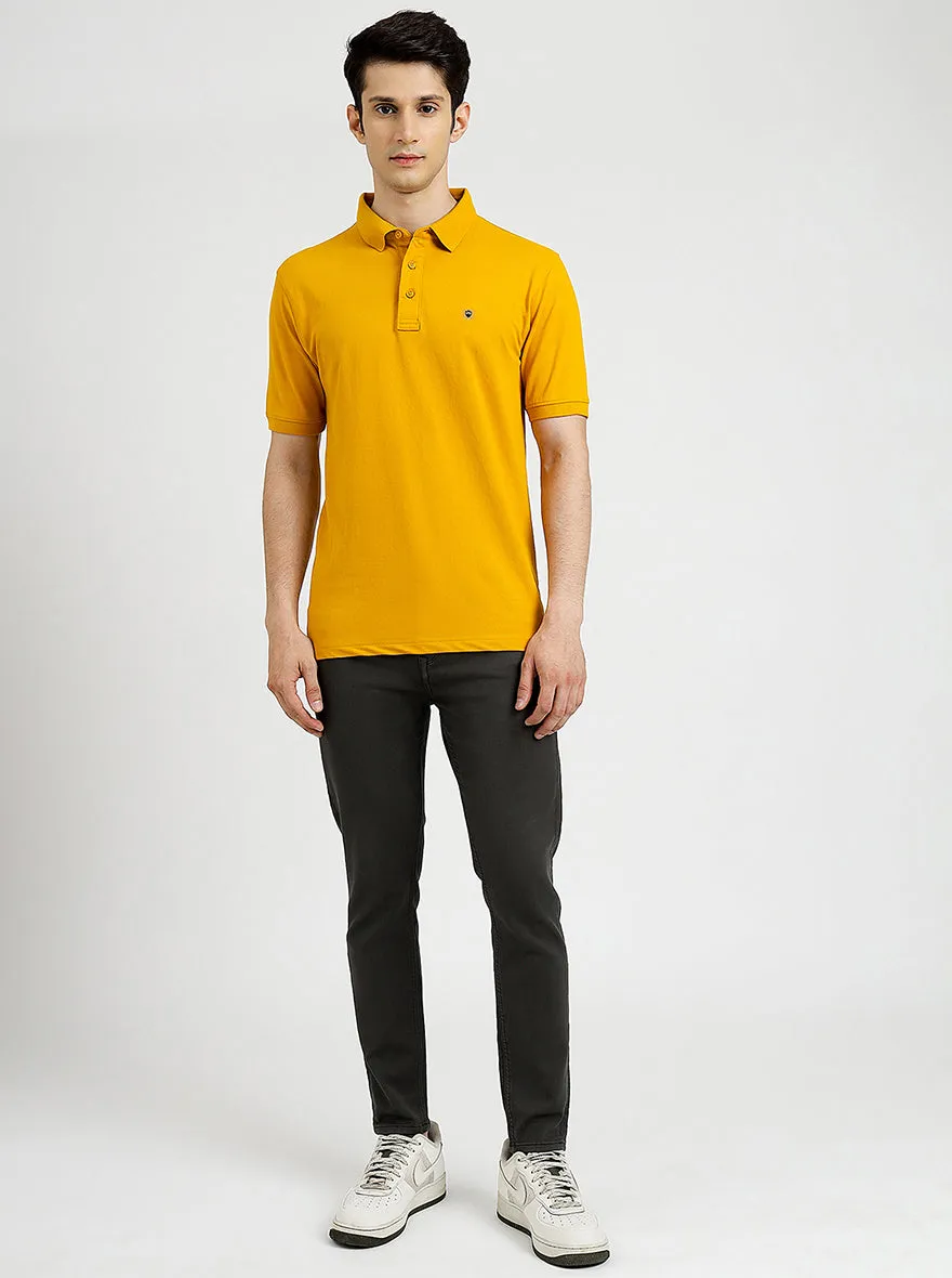 Yellow Solid Slim Fit Polo T-Shirt | JadeBlue
