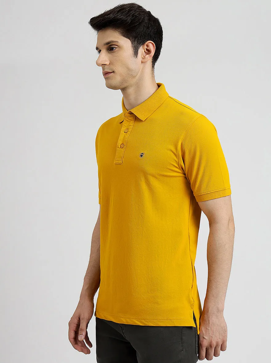 Yellow Solid Slim Fit Polo T-Shirt | JadeBlue